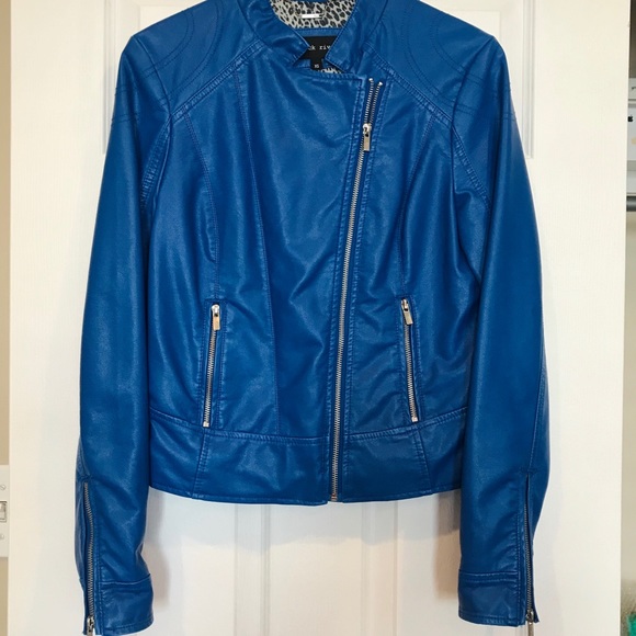 Blue Vegan Leather Jacket - Picture 2 of 7